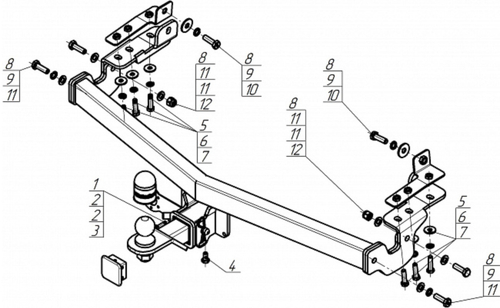 Фаркоп Motodor для Chery Tiggo 9 2024- (оцинк. Шар) арт.99025-E