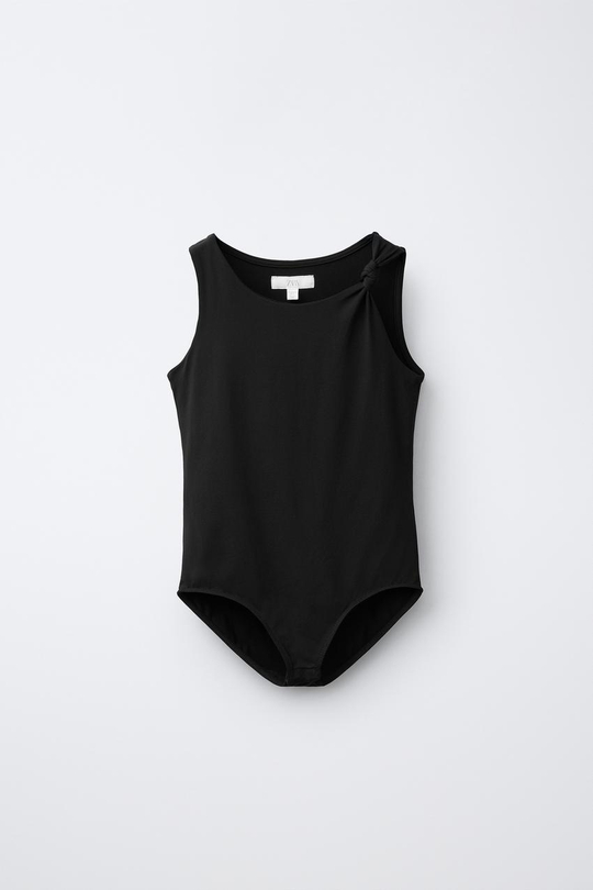 ZARA БОДИ ИЗ ПОЛИАМИДА С УЗЛОМ, ЧЕРНЫЙ
