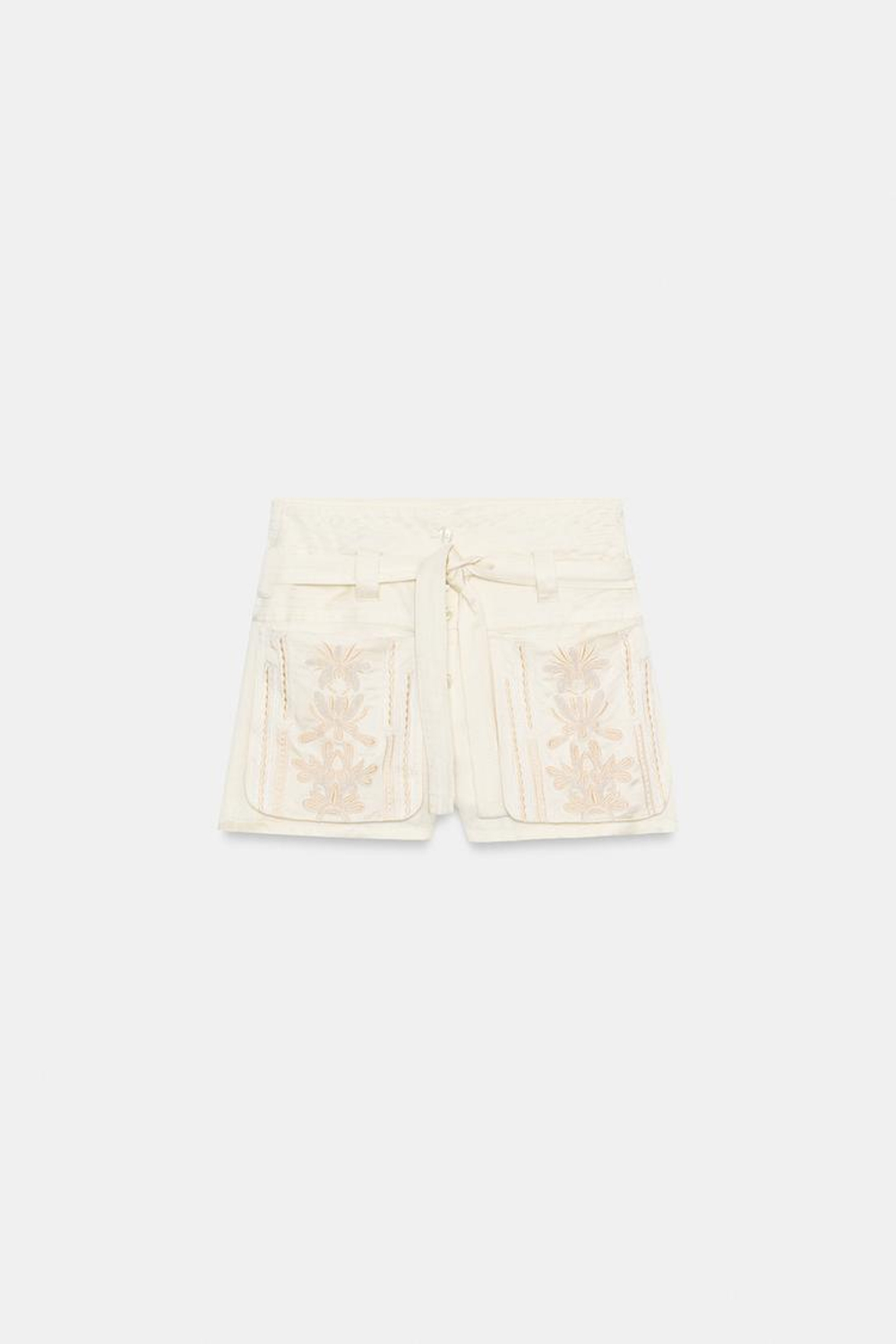 ZARA ШОРТЫ С ВЫШИВКОЙ — ZW COLLECTION, ЭКРЮ/БЕЖЕВЫЙ
