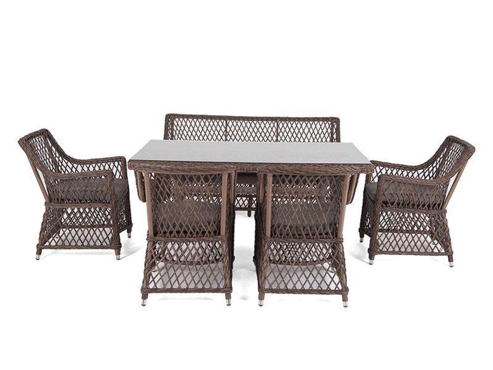 "Катания" обеденная группа плетеная на 6 персон, цвет коричневый