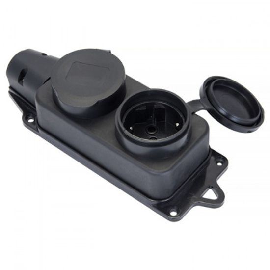 Колодка каучук с крышкой 2 гн с/з черная IP65 16 А