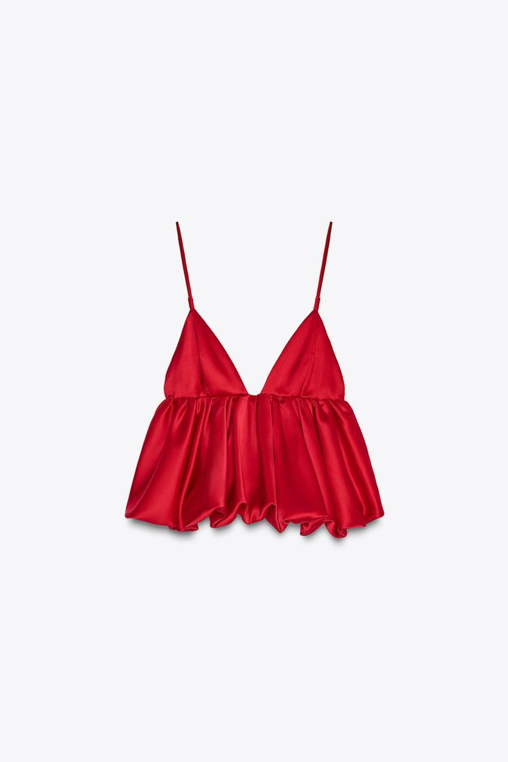 ZARA ОБЪЕМНЫЙ АТЛАСНЫЙ ТОП, КРАСНЫЙ