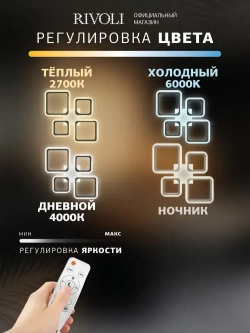 Люстра потолочная светодиодная с пультом ДУ Rivoli белая LED 90 Вт 3000 - 6000 К, светильник на кухню, в детскую, в спальню