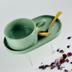 Lenardi 164-035 Бульонница 450мл с блюдом и ложкой MULTICOLOR в под.уп.(х12)Фарфор