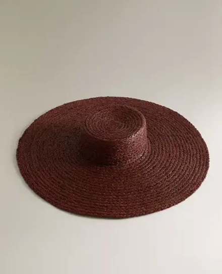 ZARA ПЛЯЖНАЯ ШЛЯПА ИЗ РАФИИ С ДЛИННЫМИ ПОЛЯМИ, КОРИЧНЕВЫЙ