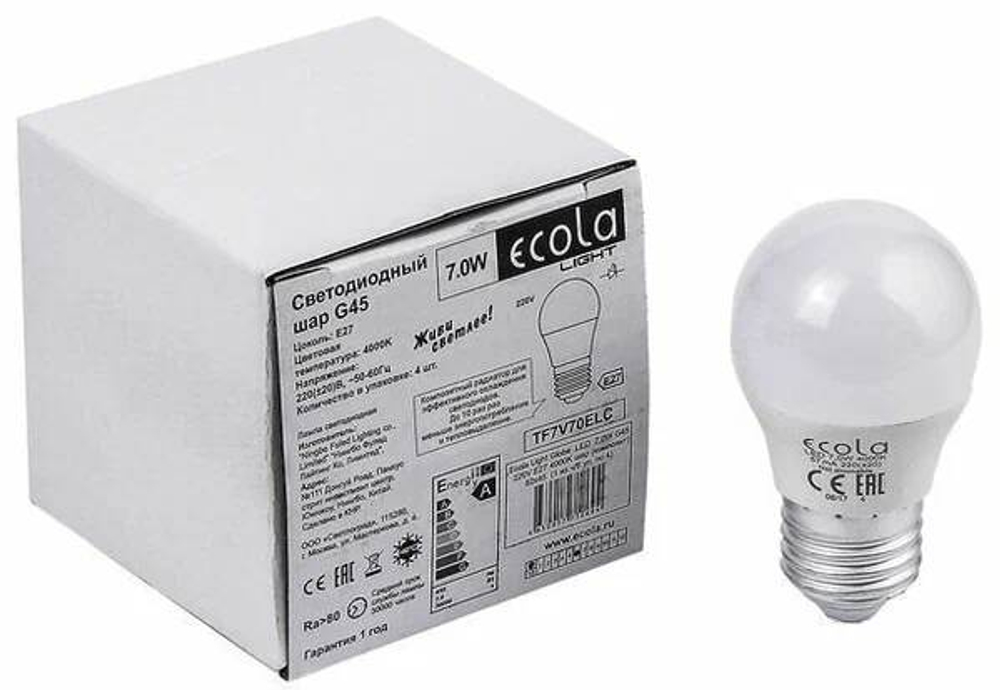 Лампа ECOLA TF7V70ELC LIGHT GLOBE 7W/G45/E27/4000K