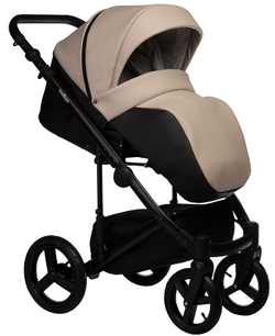 Детская коляска Indigo Tour Eco 3 в 1 с автокреслом Avionaut Cosmo Te01 черная кожа+бежевая кожа