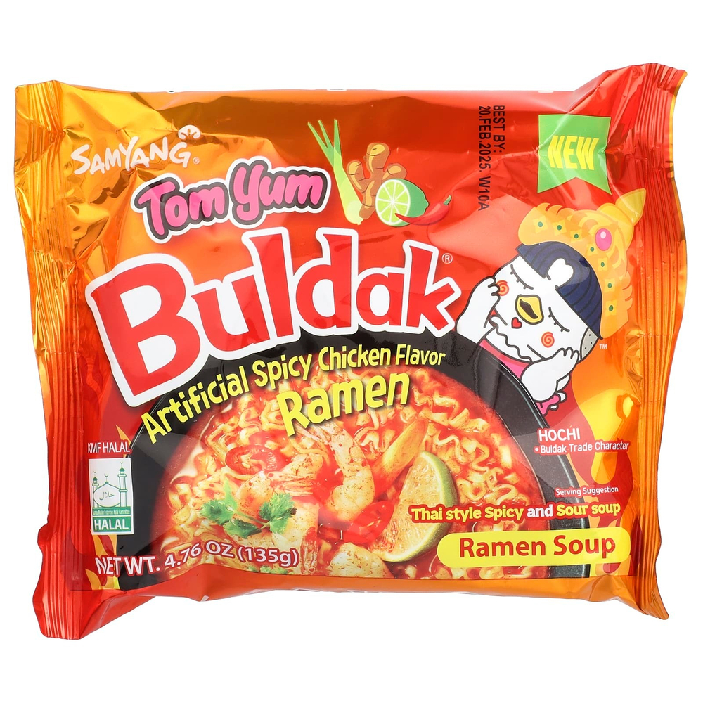 Buldak, Buldak®, суп рамен, пряная курица, том ям, 5 пакетиков по 135 г (4,76 унции)