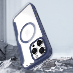 Прозрачный чехол книжка синего цвета с поддержкой MagSafe от Dux Ducis для iPhone 16 Pro, серия Skin X Pro Series Case