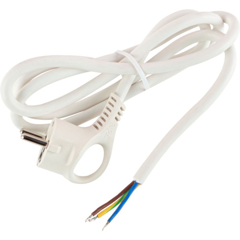 Шнур сетевой с вилкой ЭРА U-3x1,5-1,5m-W с заземлением 1,5м ПВС 3x1,5мм2 белый | Шнуры и выключатели для бра