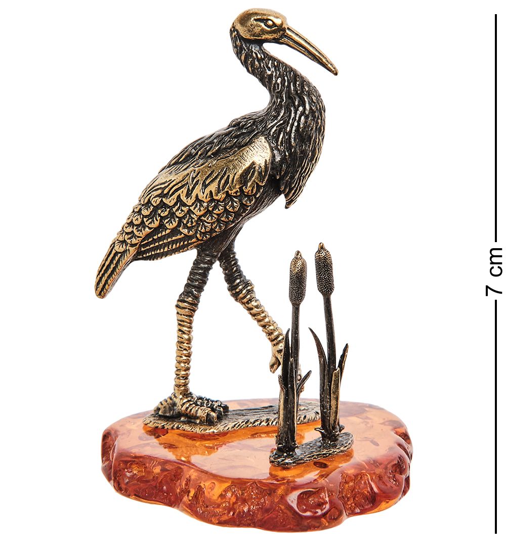 Народные промыслы AM-1236 Фигурка «Аист в камышах» (латунь, янтарь)