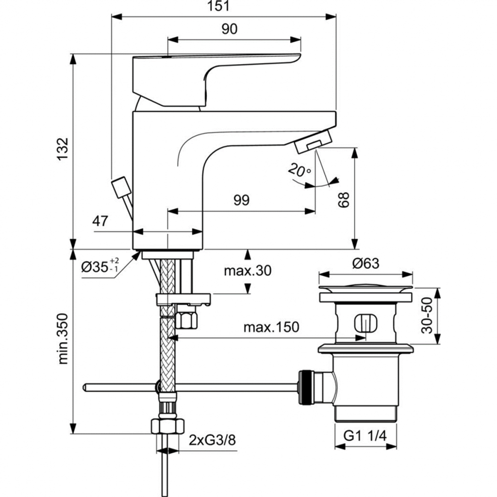 Смеситель Ideal Standard CERAPLAN III SLIM BC559AA  для умывальника