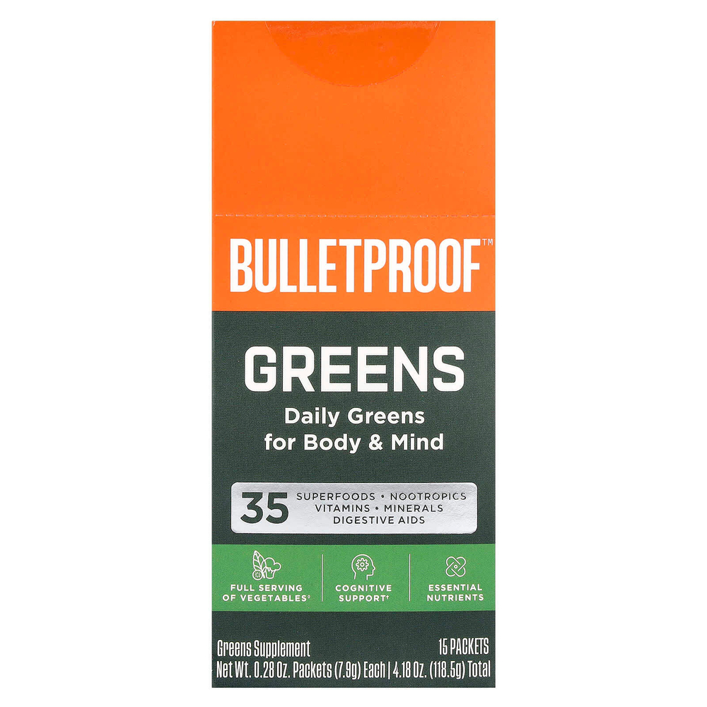 BulletProof, Зелень, 15 пакетиков по 7,9 г (0,28 унции)