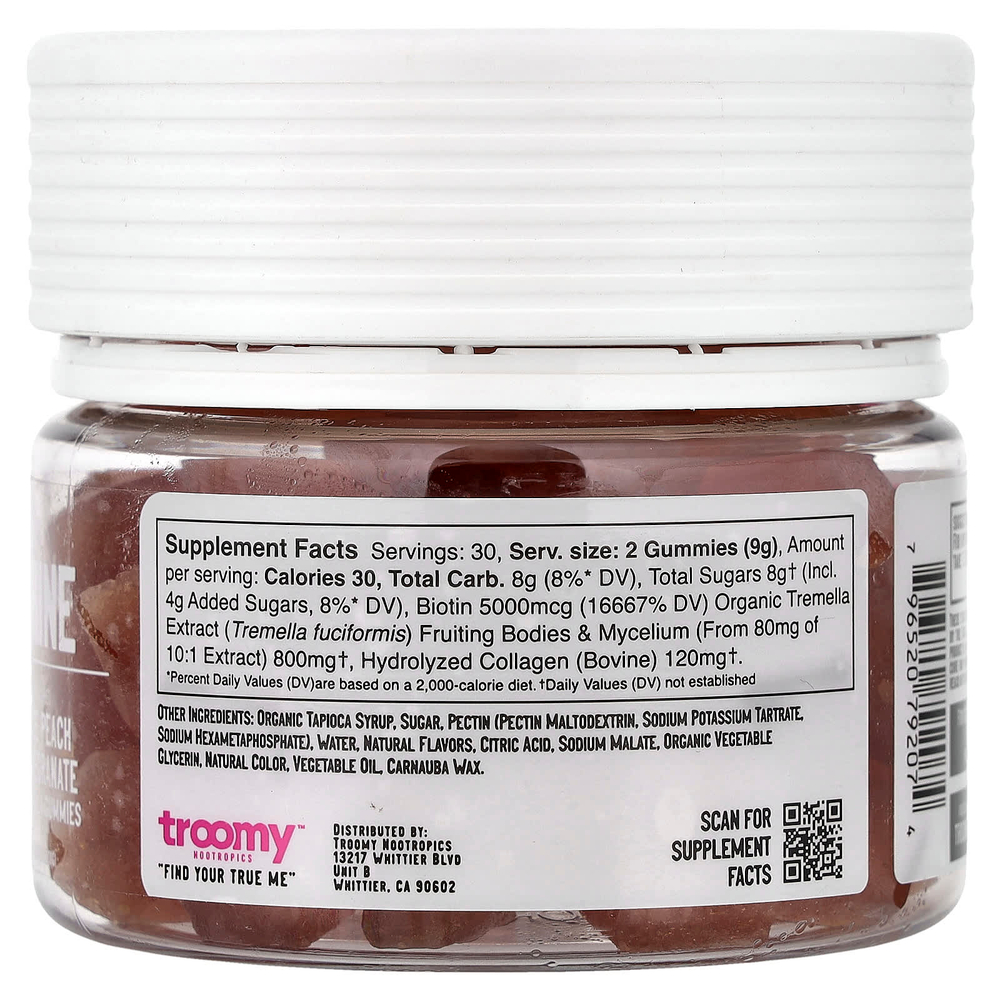 Troomy Nootropics, Shine, Functional Mushrooms Gummies, White Peach Pomegranate, 60 Gummies, 9.52 oz (270 g)