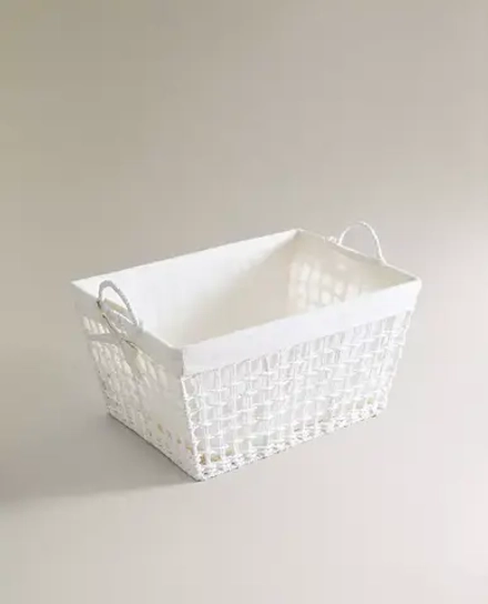 ZARA HOME ПЛЕТЕНАЯ КОРЗИНА ДЛЯ БЕЛЬЯ, ЦВЕТ СЛОНОВОЙ КОСТИ