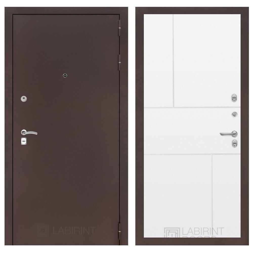 Дверь входная Лабиринт CLASSIC антик медный 21 Белый софт металлическая