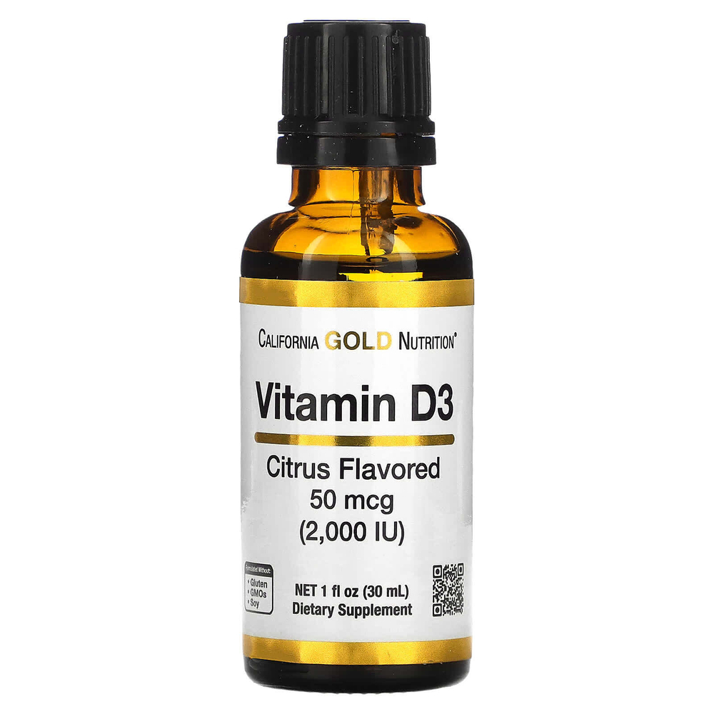 California Gold Nutrition, витамин D3, с цитрусовым вкусом, 50 мкг (2000 МЕ), 30 мл (1 жидк. унция)