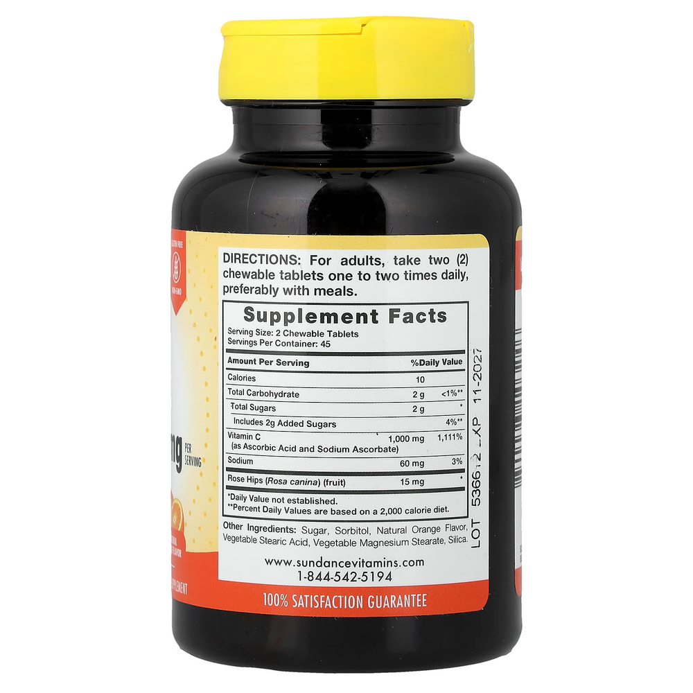 Sundance Vitamins, Chewable C, натуральный апельсин, 90 жевательных таблеток (500 мг в 1 таблетке)