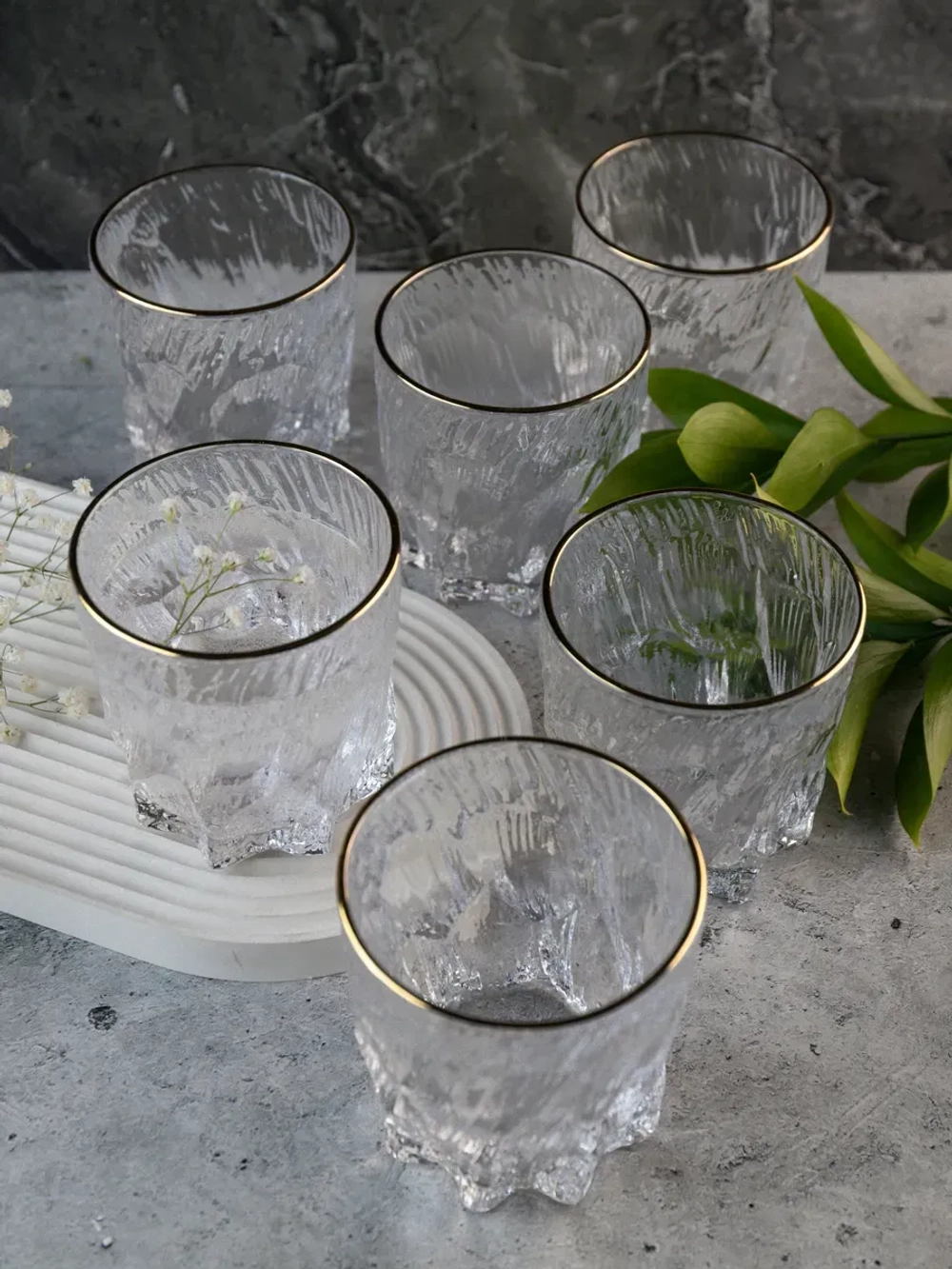 Стаканы для виски, 6 шт. Прозрачный лед с золотой каймой