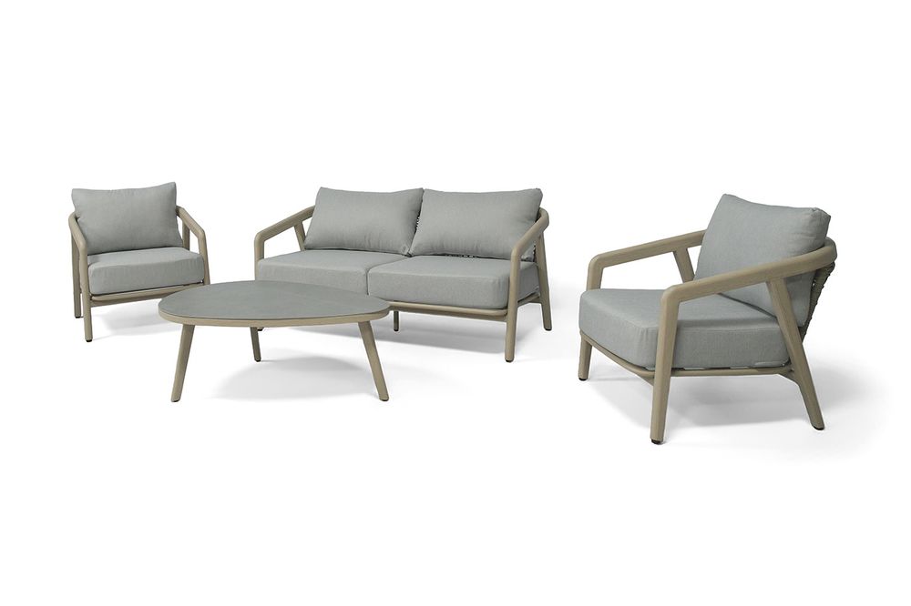 "Брюссель" лаунж-зона из искусственного ротанга на 4 персоны, цвет серый, каркас под дерево (холодно-бежевый)