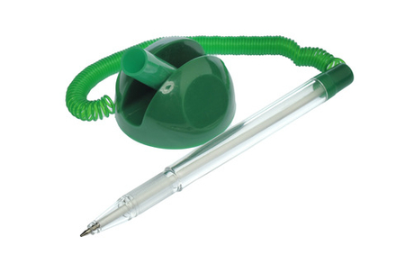 Ручка шариковая "Reception" Office Space настольная синяя 0.5мм корпус прозрачный пластиковый подставка пластиковая зеленая крепление пружинка