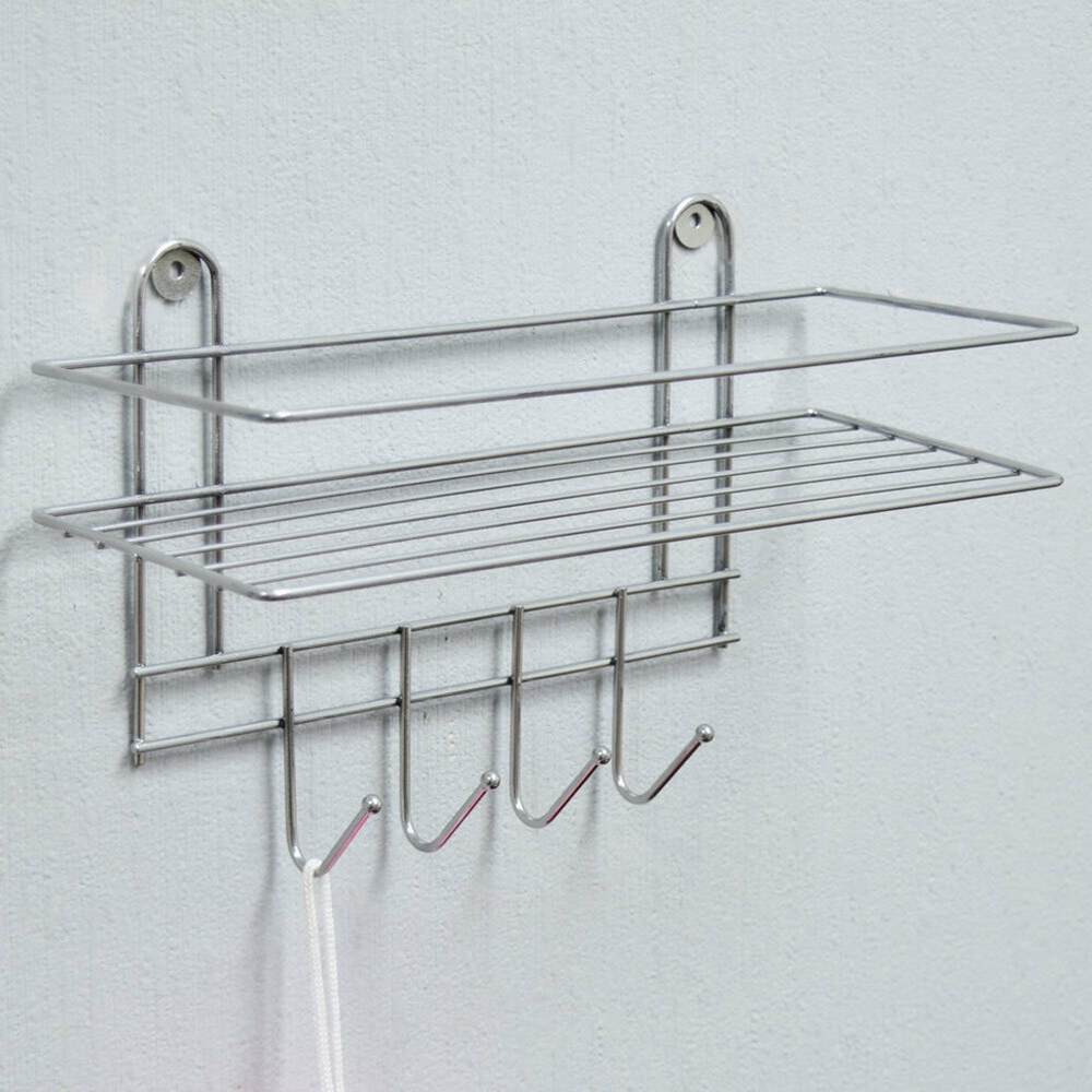 Полка настенная 33*12,5*21см 4 крючка хром "Lecco Plus"