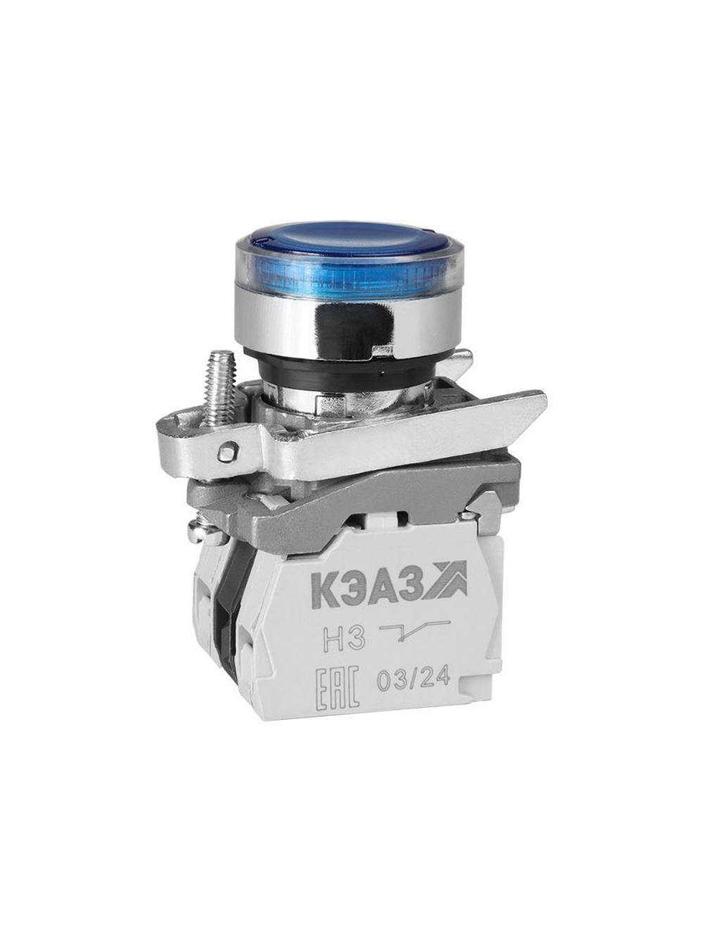 Кнопка КМЕ4611мЛС-24В-синий-1но+1нз-цилиндр-индикатор-IP65 КЭАЗ 275983