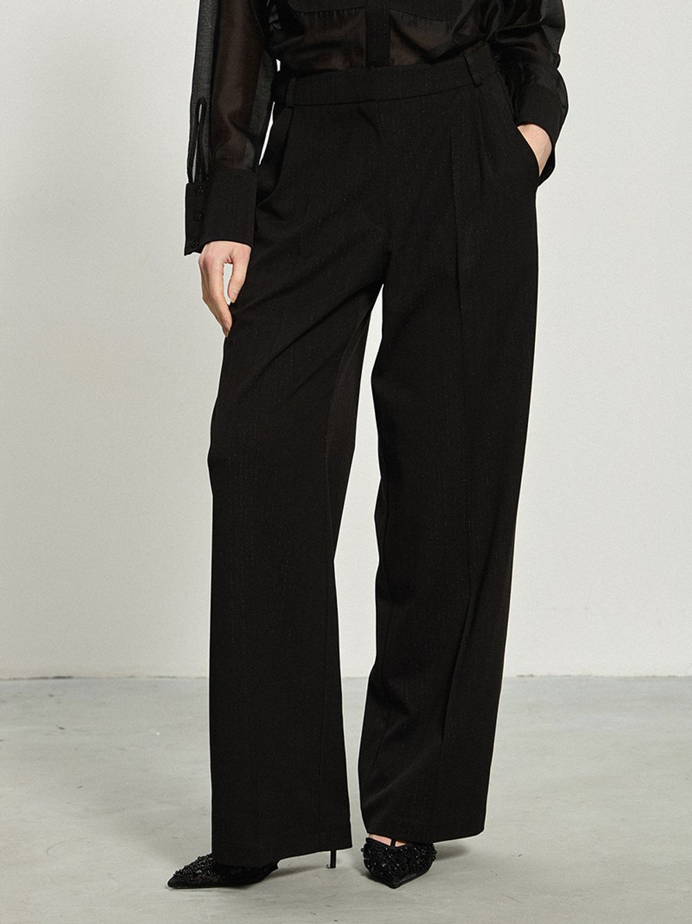 Брюки Палаццо на молнии черные люрекс вискоза