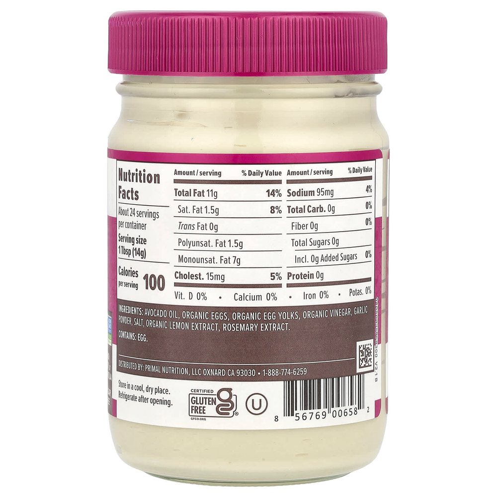 Primal Kitchen, Настоящий майонез с маслом авокадо, айоли с чесноком, 355 мл (12 жидк. Унций)
