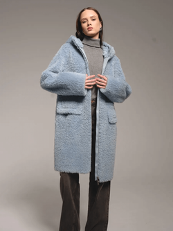 Шуба из 100% шерсти мериноса, голубая, Severina