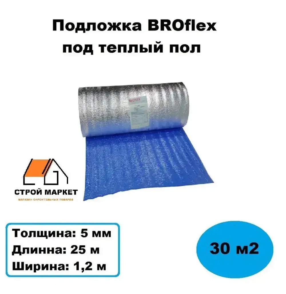 Подложка BROflex отражающая изоляция 1ПП+ВПЭ 5/1200/25 (30м2)