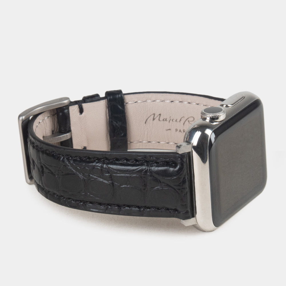 Ремешок для Apple Watch 40/41/42 mm из кожи аллигатора, черного цвета