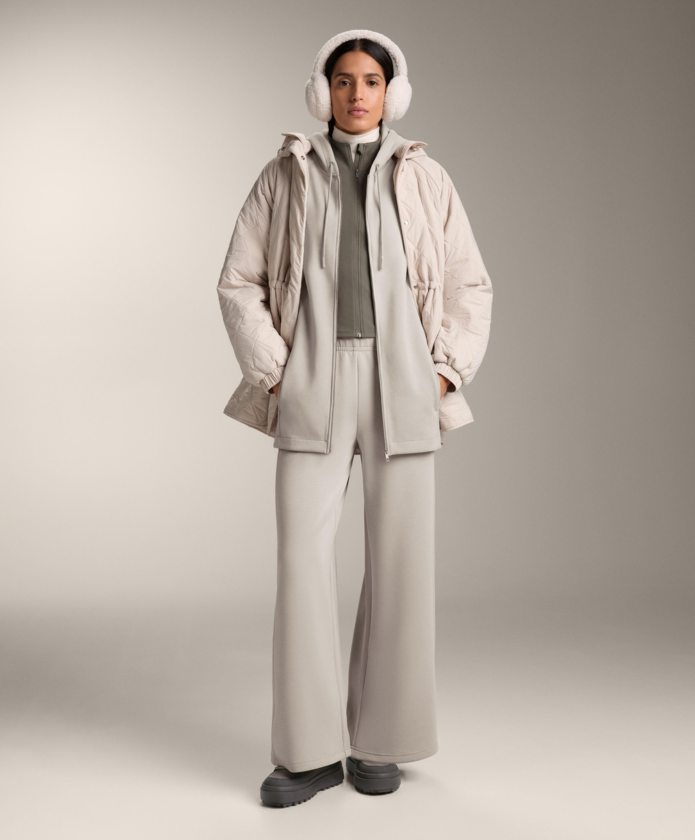 Oysho Длинная куртка с капюшоном, детали в рубчик, из модала с начесом, серо-коричневый