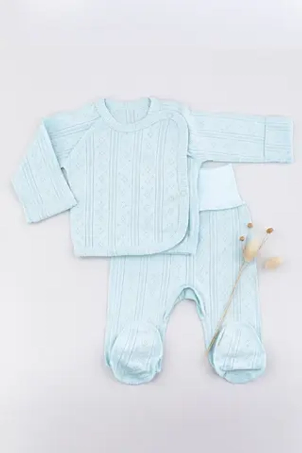 Комплект распашонка ползунки ажур Biniboo лазурный