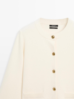 Massimo Dutti Кардиган из 100% шерсти, натуральный/кремовый