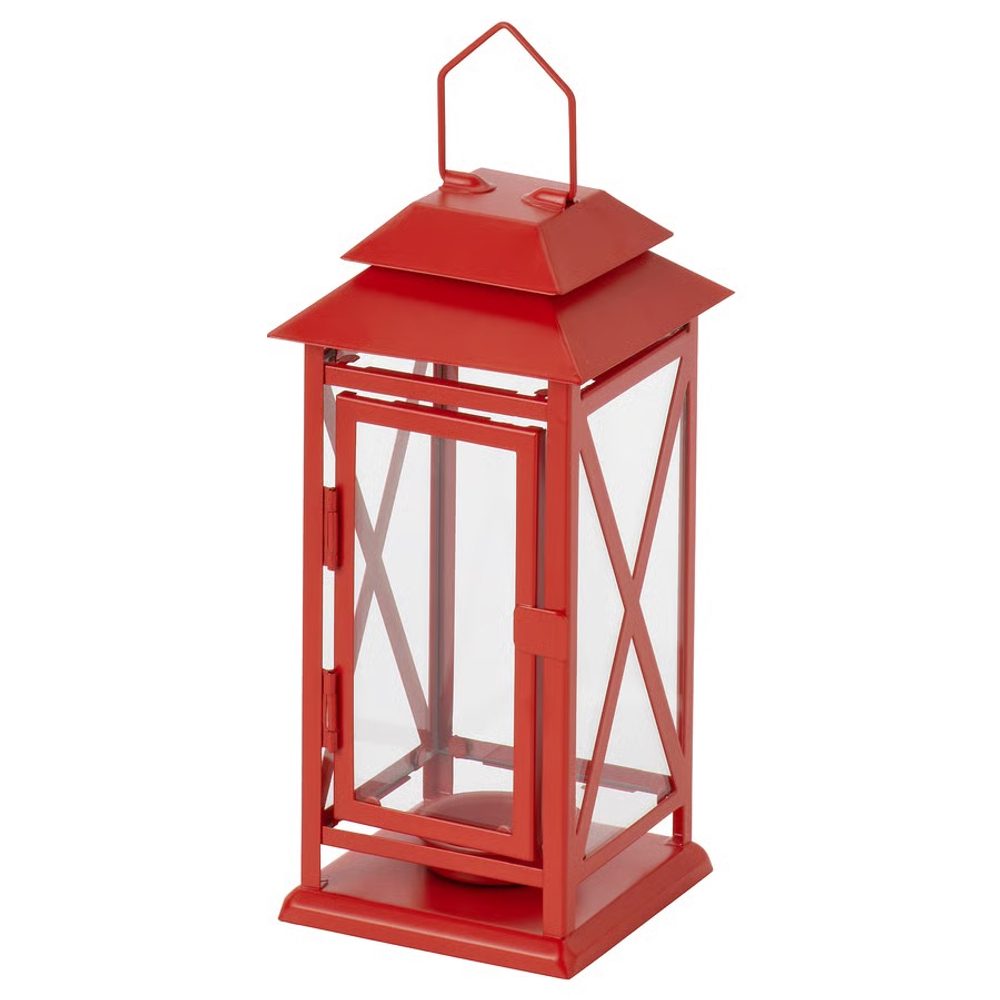 ВИНТЕРФИНТ VINTERFINT Фонарь 22 см для свечи, красный
