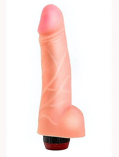Реалистичный вибромассажер с мошонкой из неоскин (18 см) (Цвет: телесный)