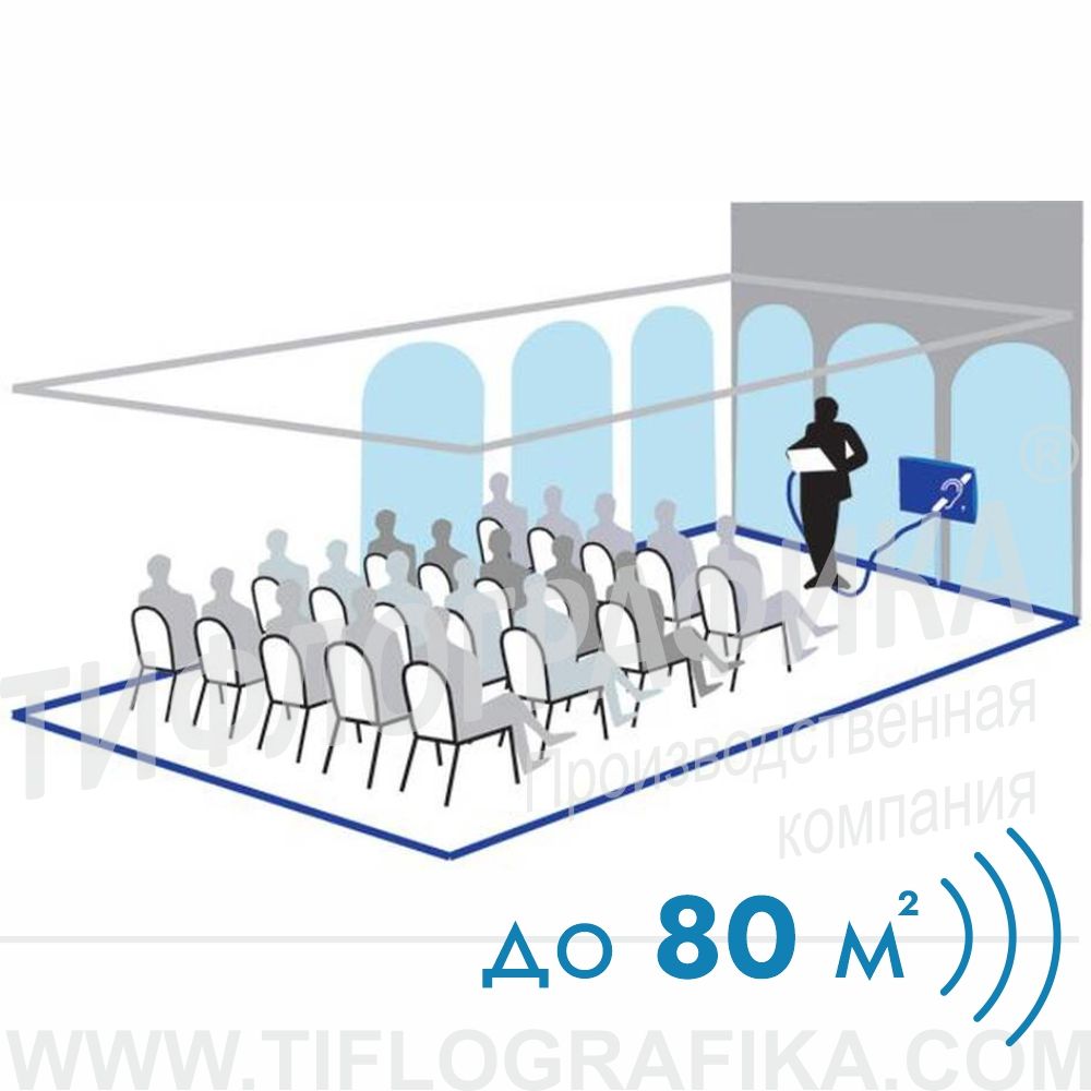 Индукционная система стационарная, площадь покрытия 80 м.