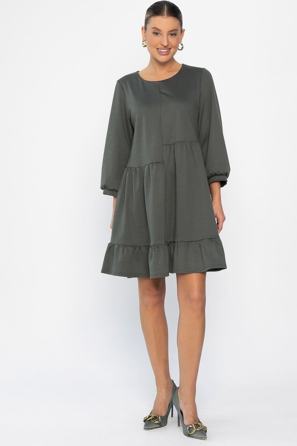 Платье бохо трикотажное Млада (темно-оливковое) П14412-8М LT Collection