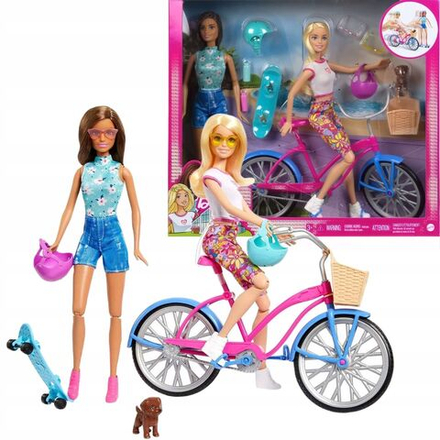 Кукла Mattel Barbie - Набор из 2 кукол с собакой, велосипедом и скейтбордом- Барби HJY84