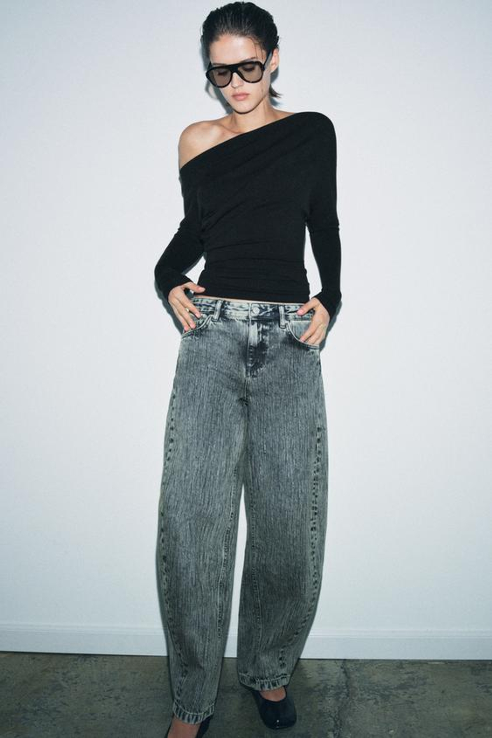 ZARA ДЖИНСЫ ZW COLLECTION RELAXED BALLOON СО СРЕДНЕЙ ПОСАДКОЙ, ЗЕЛЕНОВАТО-СИНИЙ