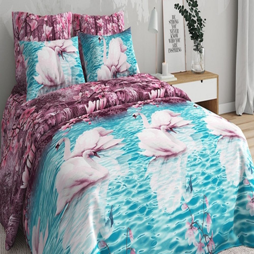 Комплект постельного белья "ВЛ. ЛЕБЕДИ С МАГНОЛИЯМИ", бязь Премиум, 100% хлопок, Россия.