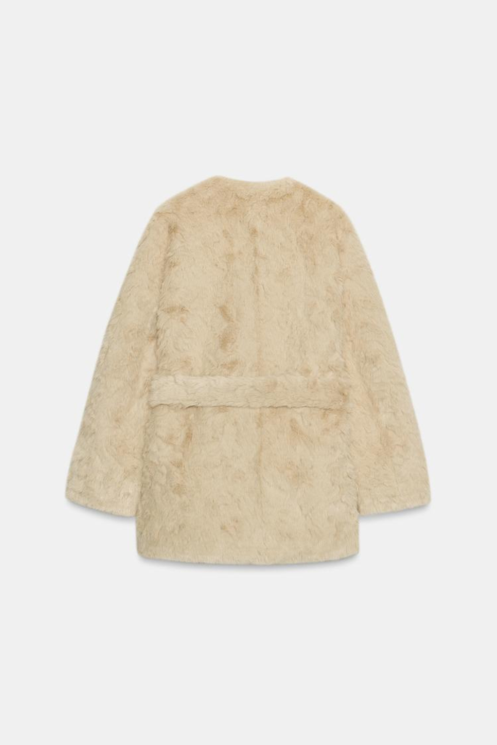 ZARA ШУБА ИЗ ИСКУССТВЕННОГО МЕХА С ПОЯСОМ — ZW COLLECTION, ЭКРЮ