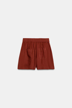ZARA БЕРМУДЫ ИЗ СМЕСОВОГО ЛЬНА С ЭЛАСТИЧНЫМ ПОЯСОМ, МЕДНЫЙ