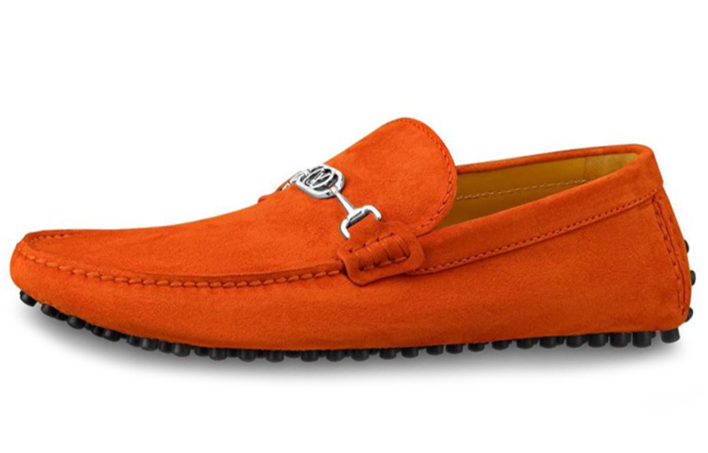 LOUIS VUITTON Porto Vecchio Top Grain Cow Leather Gommino Loafers Men"s Orange