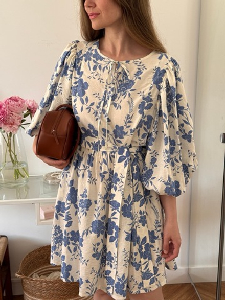 Платье Мари-мини для беременных и кормящих, Кремовый с синими цветами