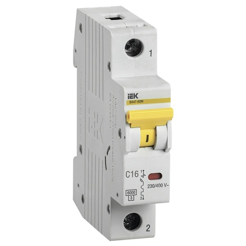 Автоматический выключатель ВА 47-60M 1Р 16А 6 кА характеристика С ИЭК (автомат электрический) MVA31-1-016-C