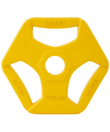 Диск обрезиненный с хватами BB-205 d=26 мм, без стальной втулки, желтый, 0,5 кг