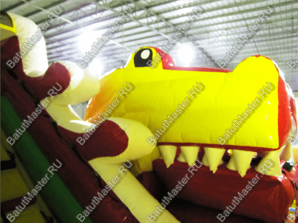 Коммерческий батут "Белый клык" с механизированной головой, цвет красно-желтый, 6*5*4 м