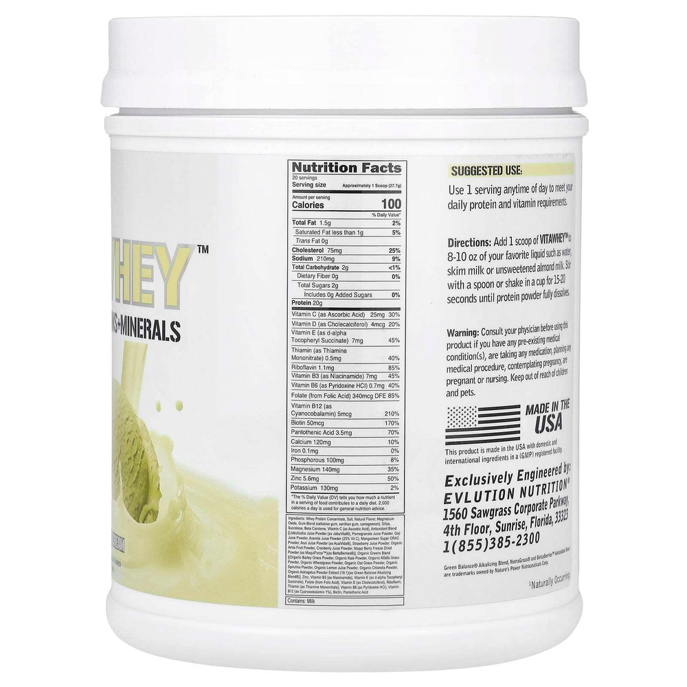 EVLution Nutrition, VitaWhey ™, ванильное мороженое, 554 г (19,5 унции)